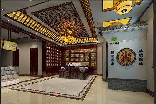 静安古朴典雅的中式茶叶店大堂设计效果图