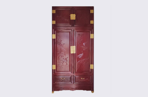 静安高端中式家居装修深红色纯实木衣柜
